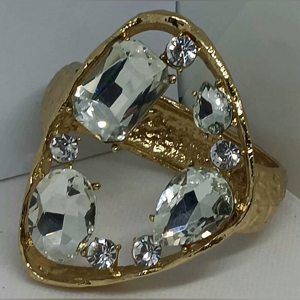 Crazy Crystal Statement Goldtone  Gemstone Clip Hinge Bracelet - Picture 3 of 12